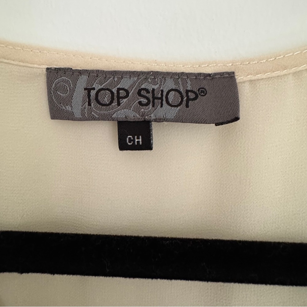 Topshop Sheer Blouse Small Cream Long Sleeve Black Lace Trim Romantic Top Size S - Picture 5 of 7